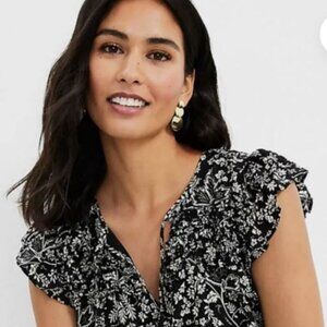 LOFT Women’s Sleeveless 100% Cotton Floral Blouse Black White Size M